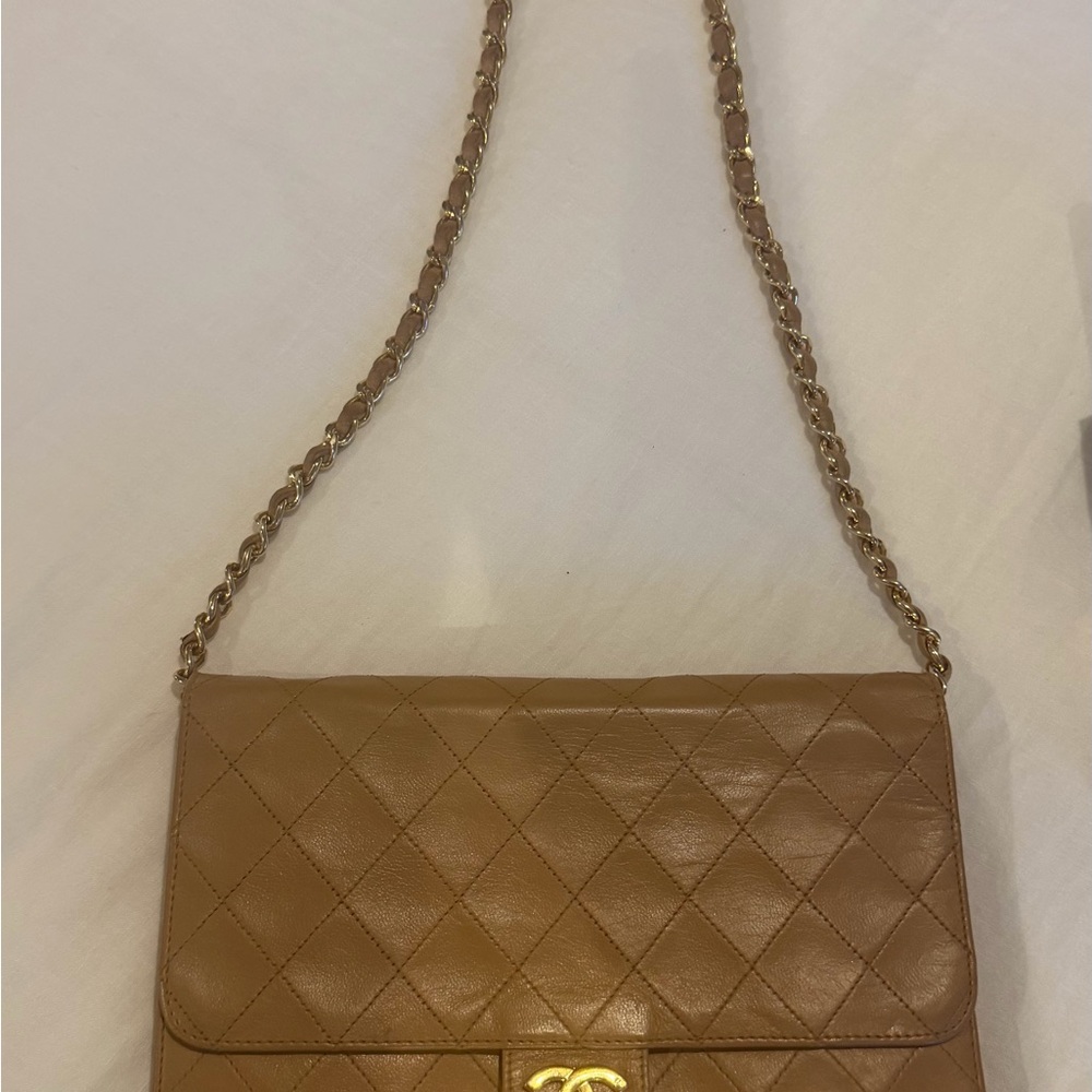CHANEL Tan Quilted Shoulder Bag